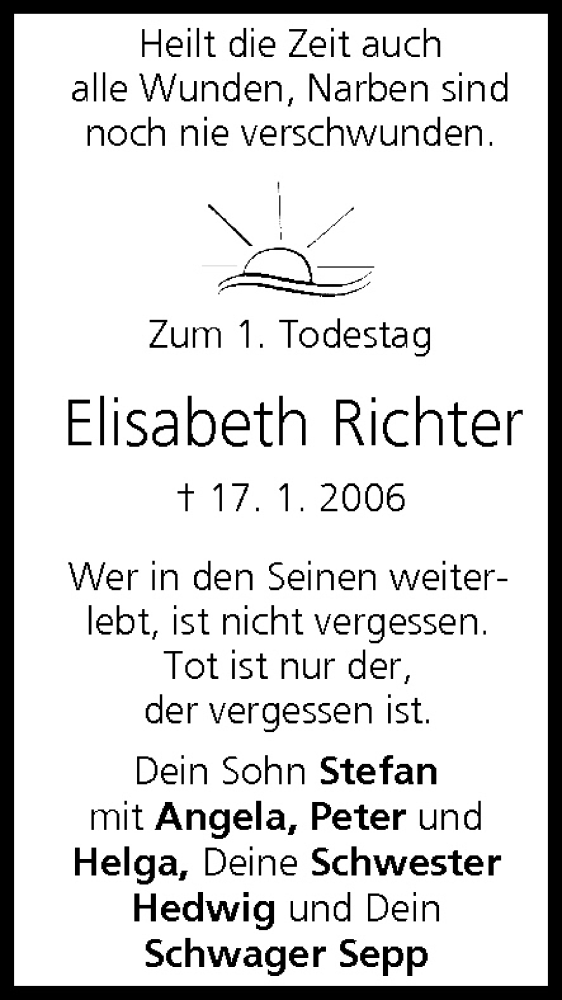  Traueranzeige für Elisabeth Richter vom 17.01.2007 aus MGO