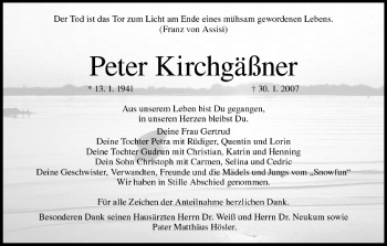 Anzeige von Peter Kirchgäßner von MGO