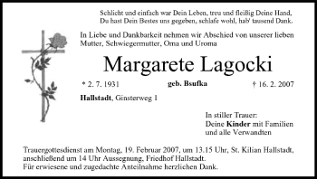 Anzeige von Margarete Lagocki von MGO