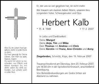 Anzeige von Herbert Kalb von MGO