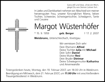 Anzeige von Margot Wüstenhöfer von MGO
