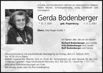 Anzeige von Gerda Bodenberger von MGO