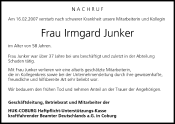 Anzeige von Irmgard Junker von MGO