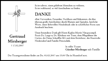 Anzeige von Gertraud Mirsberger von MGO