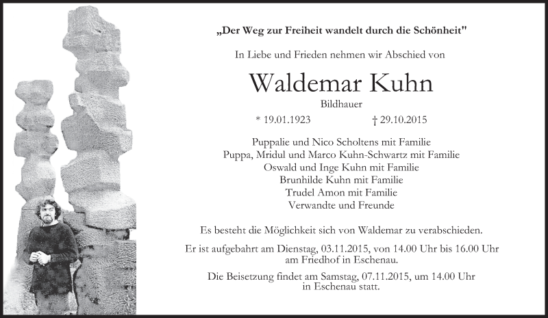  Traueranzeige für Waldemar Kuhn vom 31.10.2015 aus MGO