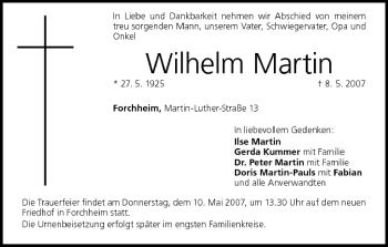 Anzeige von Wilhelm Martin von MGO