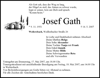 Anzeige von Josef Gath von MGO