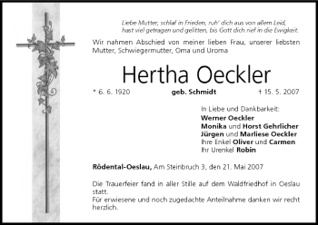 Anzeige von Hertha Oeckler von MGO