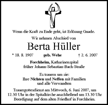Anzeige von Berta Hüller von MGO