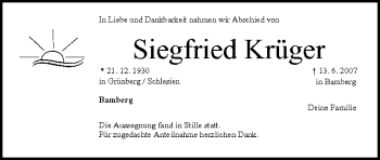 Anzeige von Siegfried Krüger von MGO