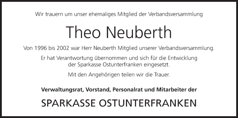  Traueranzeige für Theo Neuberth vom 07.02.2015 aus MGO