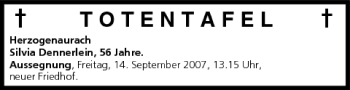 Anzeige von Totentafel vom 12.09.2007 von MGO