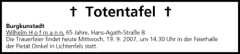 Anzeige von Totentafel vom 19.09.2007 von MGO