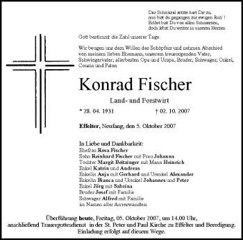Traueranzeige von Konrad Fischer von Musterzeitung