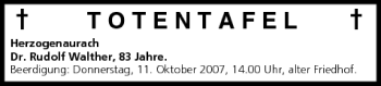 Anzeige von Totentafel vom 10.10.2007 von MGO