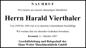 Anzeige von Harald Vierthaler von MGO