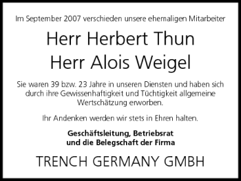 Anzeige von Trench Germany GmbH gedenkt von MGO