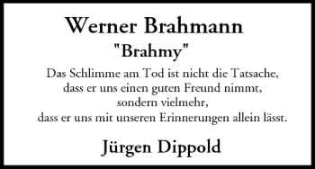 Anzeige von Werner Brahmann von MGO