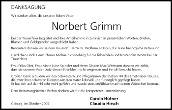 Anzeige von Norbert Grimm von MGO