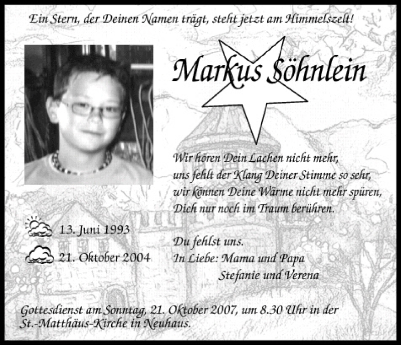  Traueranzeige für Markus Söhnlein vom 20.10.2007 aus MGO