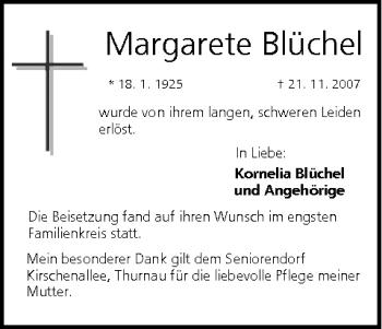 Anzeige von Margarete Blüchel von MGO