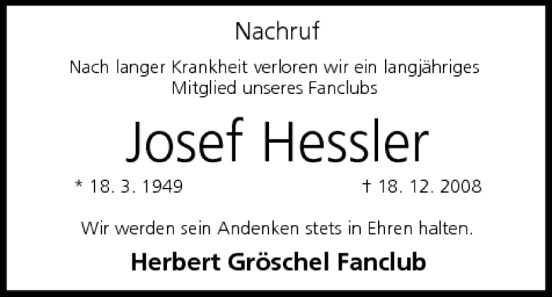  Traueranzeige für Josef Hessler vom 08.01.2008 aus MGO