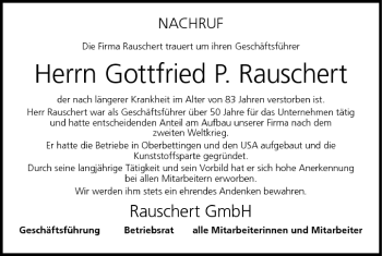 Anzeige von Gottfried Rauschert von MGO