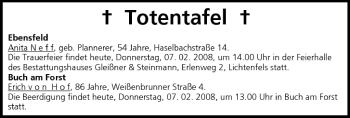 Anzeige von Totentafel vom 07.02.2008 von MGO