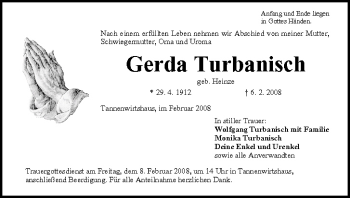 Anzeige von Gerda Turbanisch von MGO