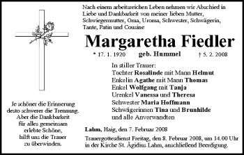 Anzeige von Margaretha Fiedler von MGO