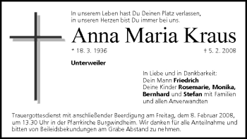 Anzeige von Anna Maria Kraus von MGO