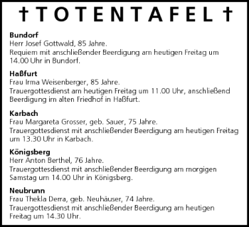 Anzeige von Totentafel vom 08.02.2008 von MGO