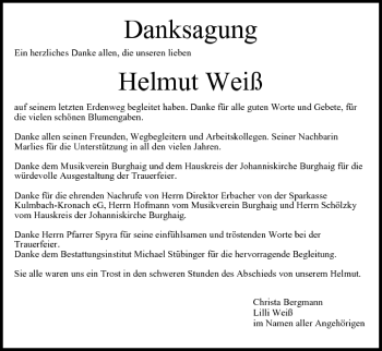 Anzeige von Helmut Weiß von MGO