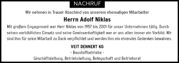 Anzeige von Adolf Niklas von MGO
