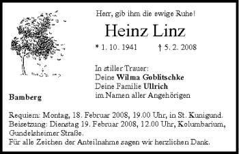 Anzeige von Heinz Linz von MGO