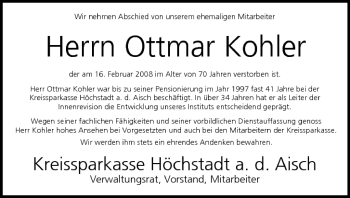 Anzeige von Ottmar Kohler von MGO