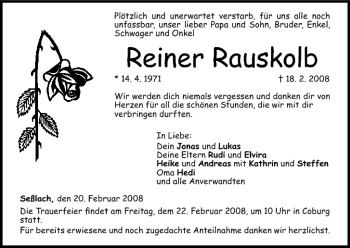 Anzeige von Reiner Rauskolb von MGO