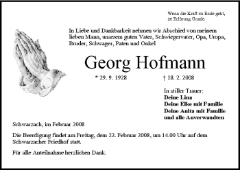 Anzeige von Georg Hofmann von MGO