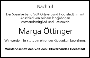 Anzeige von Marga Öttinger von MGO