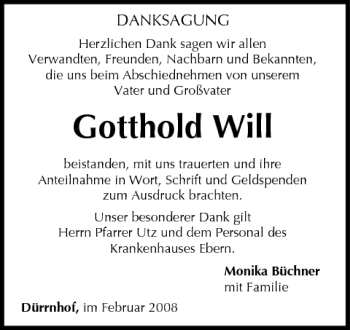 Anzeige von Gotthold Will von MGO