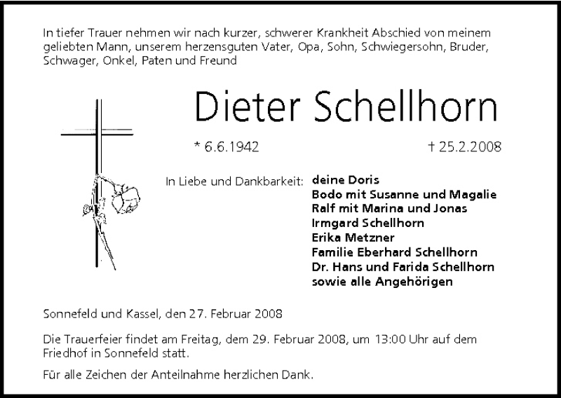  Traueranzeige für Dieter Schellhorn vom 27.02.2008 aus MGO