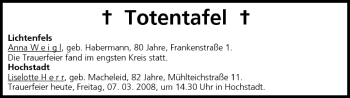 Anzeige von Totentafel vom 07.03.2008 von MGO