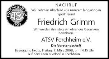 Anzeige von Friedrich Grimm von MGO