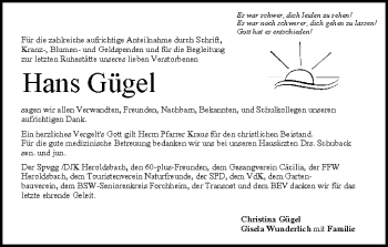 Anzeige von Hans Gügel von MGO