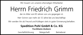 Anzeige von Friedrich Grimm von MGO