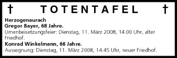 Anzeige von Totentafel vom 08.03.2008 von MGO