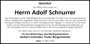 Anzeige von Adolf Schnurrer von MGO