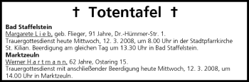 Anzeige von Totentafel vom 12.03.2008 von MGO