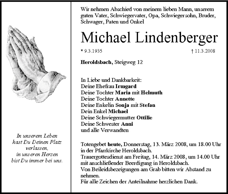 Michael Lindenberger | Traueranzeige | trauer.inFranken.de