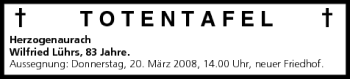 Anzeige von Totentafel vom 18.03.2008 von MGO